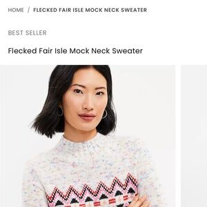 LOFT White and Pink Crew Neck Sweater with Zigzag Pattern